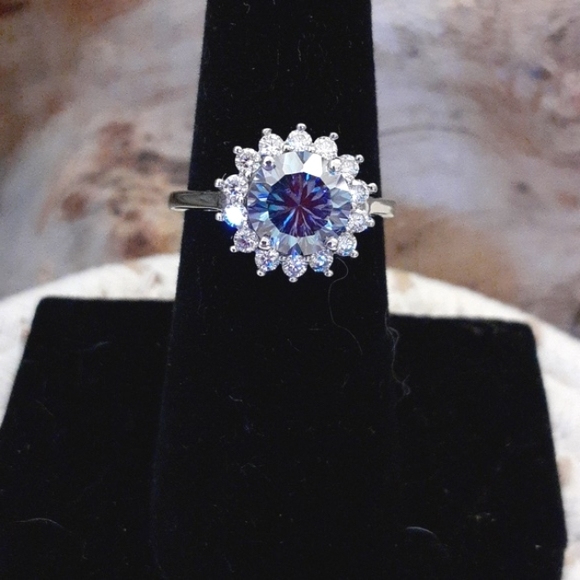 AQUA & WHITE MOISSANITE RING - Picture 3 of 13